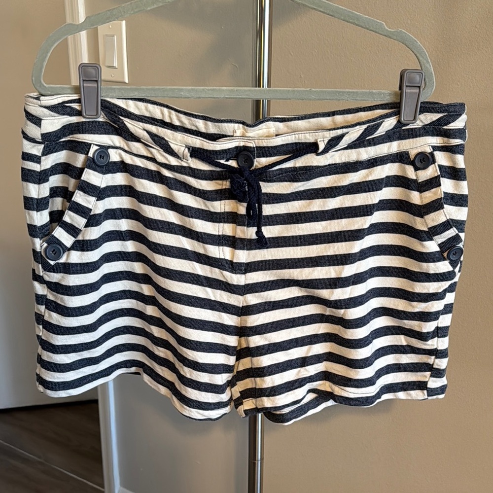 Blue and Cream Athletic Shorts with Nautical Stripes